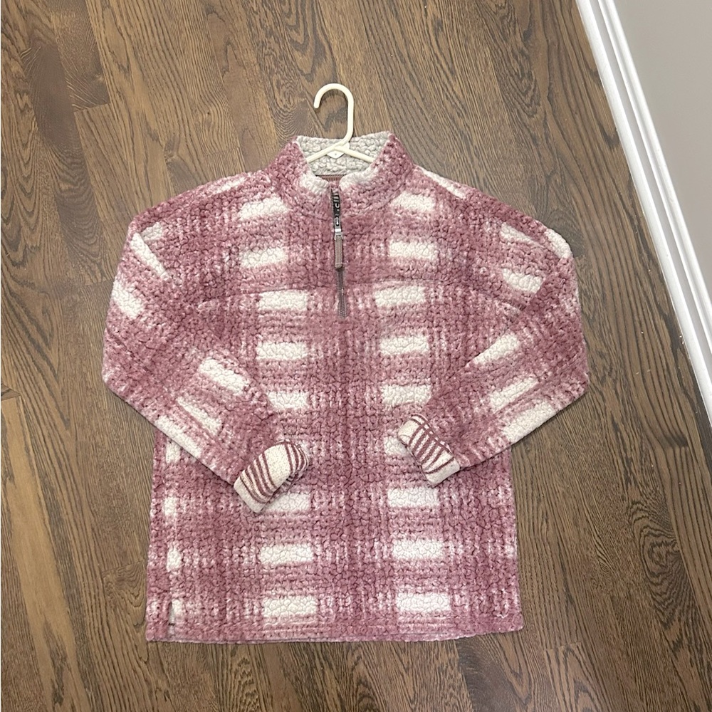 True Grit Sherpa by American Outdoor Co. Pullover with 1/4 zip. Rose/plum color